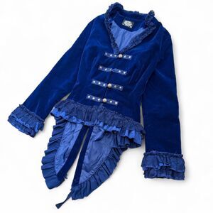 Blue Velvet Victorian Hearts & Roses Fantasy Steampunk Laceup Tailcoat